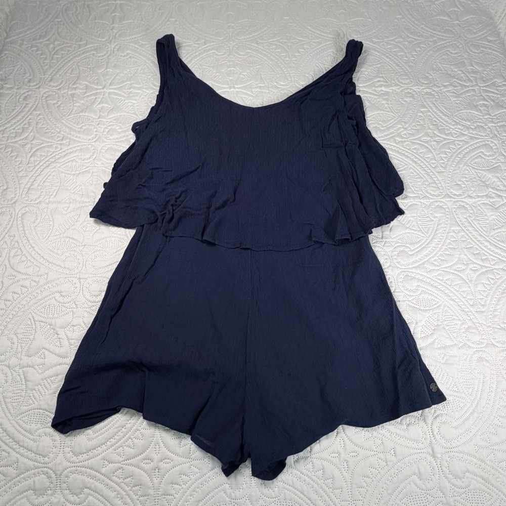 Roxy Festi Face Navy Blue Ruffle Romper ERJWD03331 Womens XL NWT